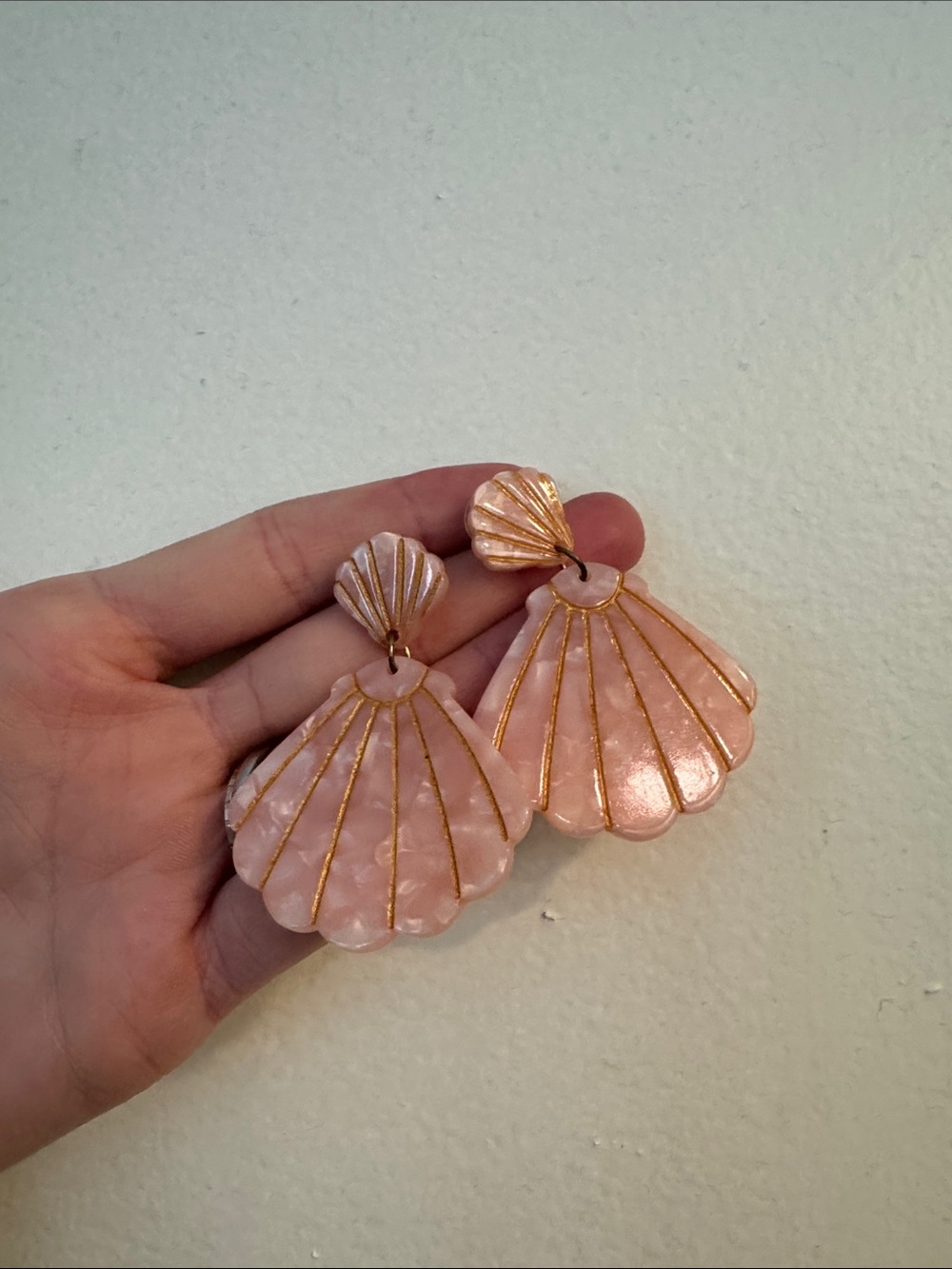 Pink Shell Drop Earrings with Gold Detail